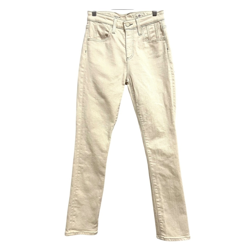AG Adriano Goldschmied Paneled Mari Jeans Womens 26 Cream High Rise Slim Neutral